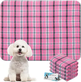 Washable Pee Pads for Dogs - 18x24 8PCS, Whelping Pad for Puppy Training, Playpen Crate Bed Floor Protector, Reusable Dog Potty Pads Non-Slip, Super Absorbent & Odor Controlling, Pink Plaid