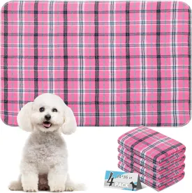 Washable Pee Pads for Dogs - 24x36 4PCS, Whelping Pad for Puppy Training, Playpen Crate Bed Floor Protector, Reusable Dog Potty Pads Non-Slip, Super Absorbent & Odor Controlling, Pink Plaid