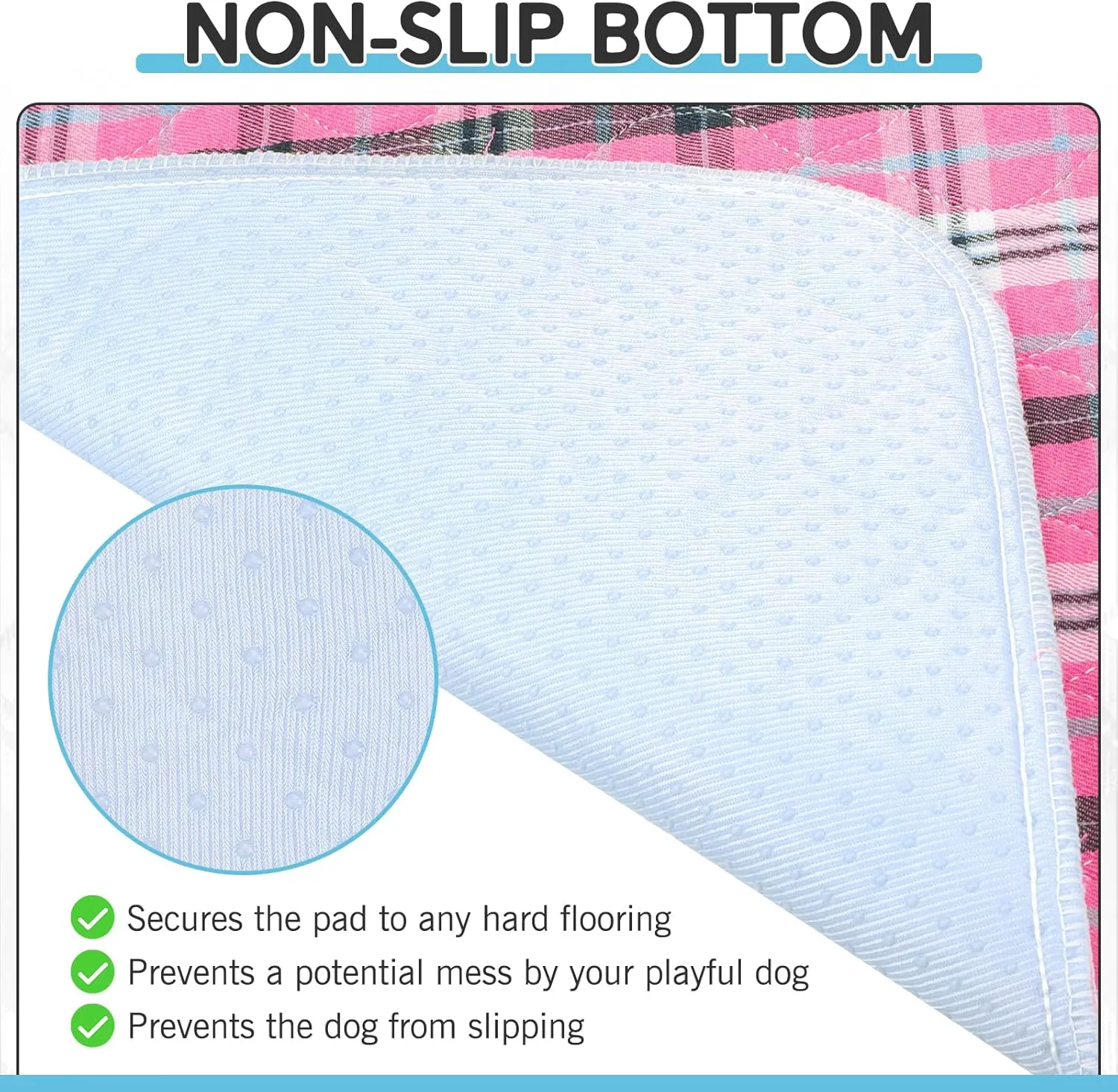 Washable Pee Pads for Dogs - 24x36 4PCS, Whelping Pad for Puppy Training, Playpen Crate Bed Floor Protector, Reusable Dog Potty Pads Non-Slip, Super Absorbent & Odor Controlling, Pink Plaid