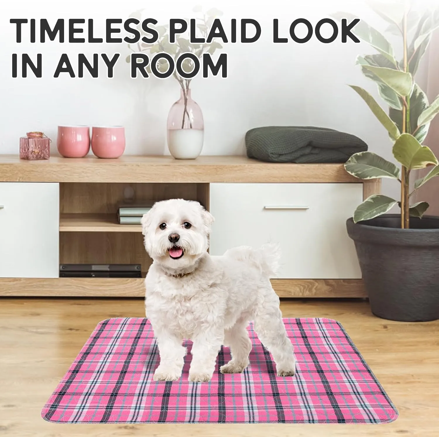 Washable Pee Pads for Dogs - 24x36 4PCS, Whelping Pad for Puppy Training, Playpen Crate Bed Floor Protector, Reusable Dog Potty Pads Non-Slip, Super Absorbent & Odor Controlling, Pink Plaid