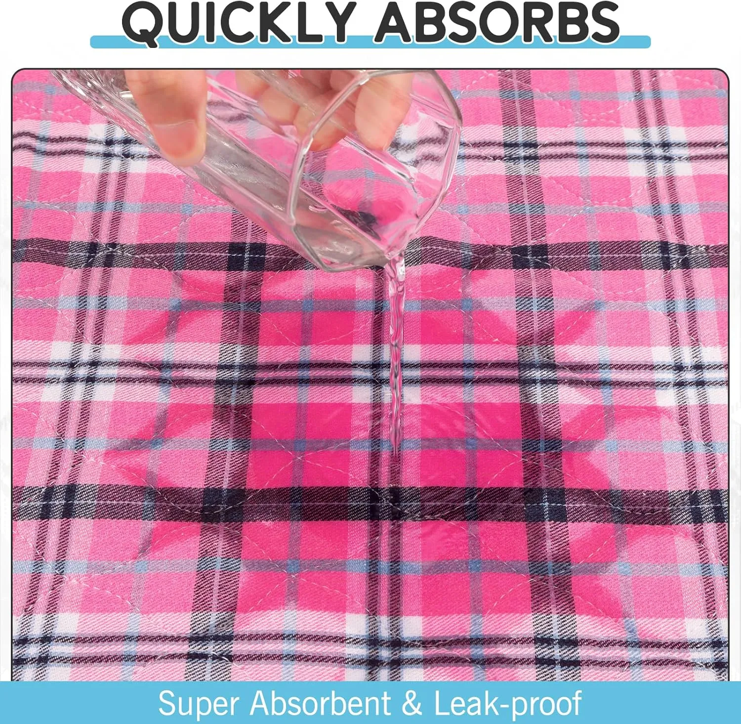 Washable Pee Pads for Dogs - 24x36 4PCS, Whelping Pad for Puppy Training, Playpen Crate Bed Floor Protector, Reusable Dog Potty Pads Non-Slip, Super Absorbent & Odor Controlling, Pink Plaid
