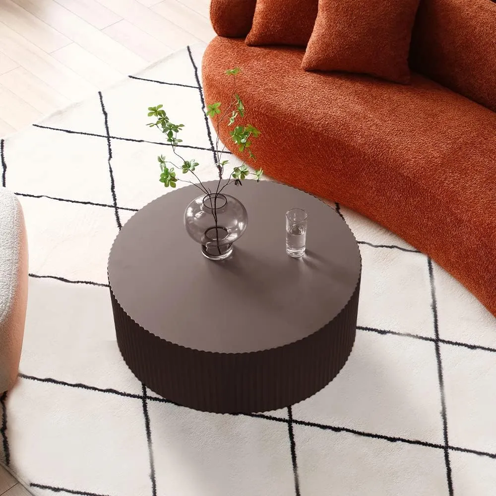 WILLIAMSPACE 35.43" Round Coffee Table, Matte Brown Wooden Coffee Table for Living Room, Modern Luxury Side Tables Accent End Table for for Home Office, 35.43 * 13.78H (Brown-Round)
