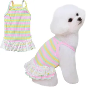 Winmany Dog Summer Clothes Puppy Sleeveless Striped Vest T-Shirt Pet Tutu Skirt Cat Dresses Suitable for Small Medium Cat Dog (Yellow, Small)