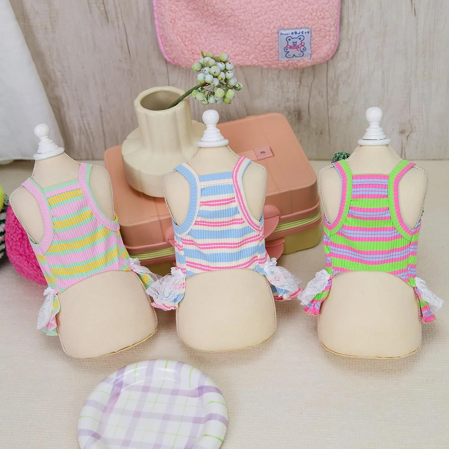 Winmany Dog Summer Clothes Puppy Sleeveless Striped Vest T-Shirt Pet Tutu Skirt Cat Dresses Suitable for Small Medium Cat Dog (Yellow, Small)
