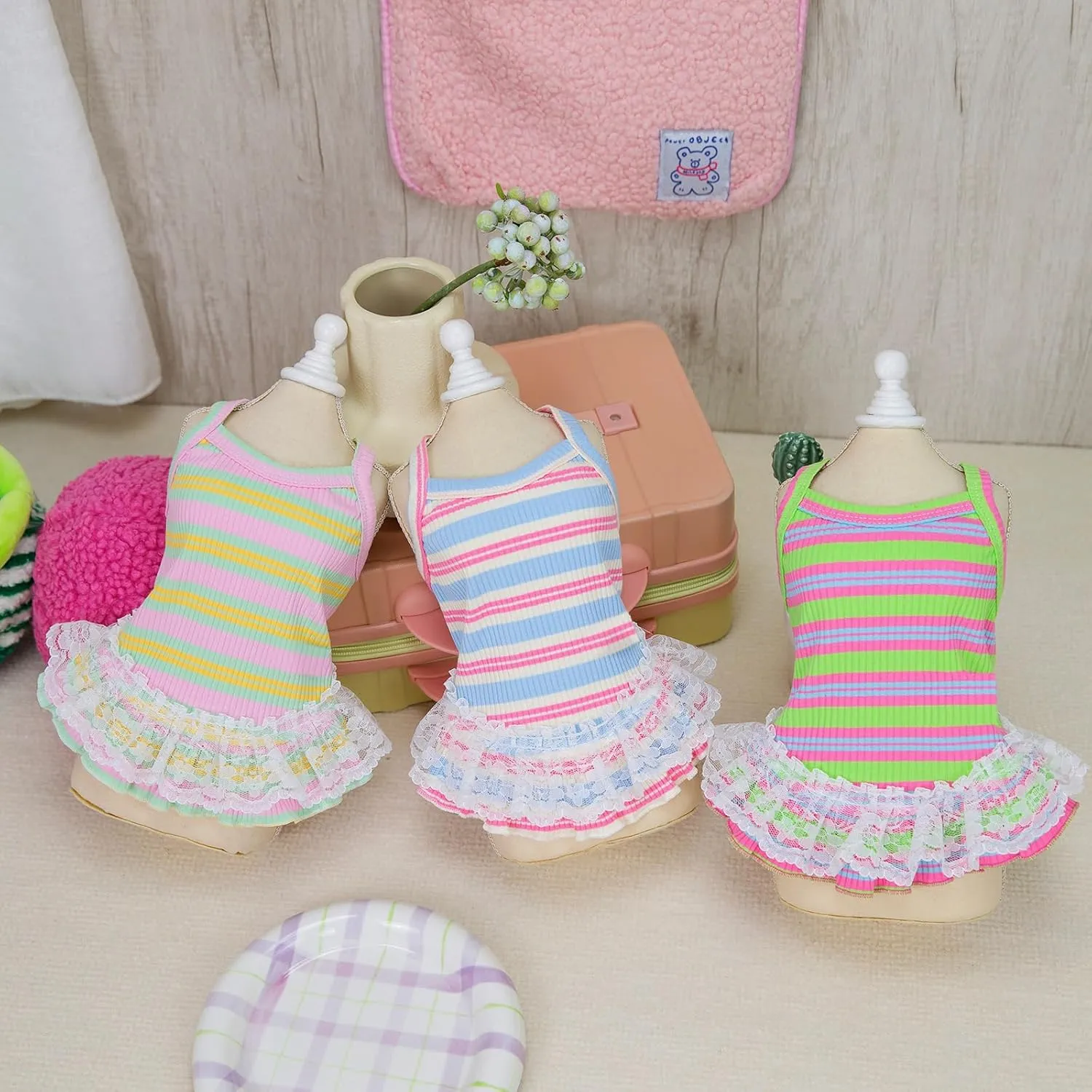 Winmany Dog Summer Clothes Puppy Sleeveless Striped Vest T-Shirt Pet Tutu Skirt Cat Dresses Suitable for Small Medium Cat Dog (Yellow, Small)