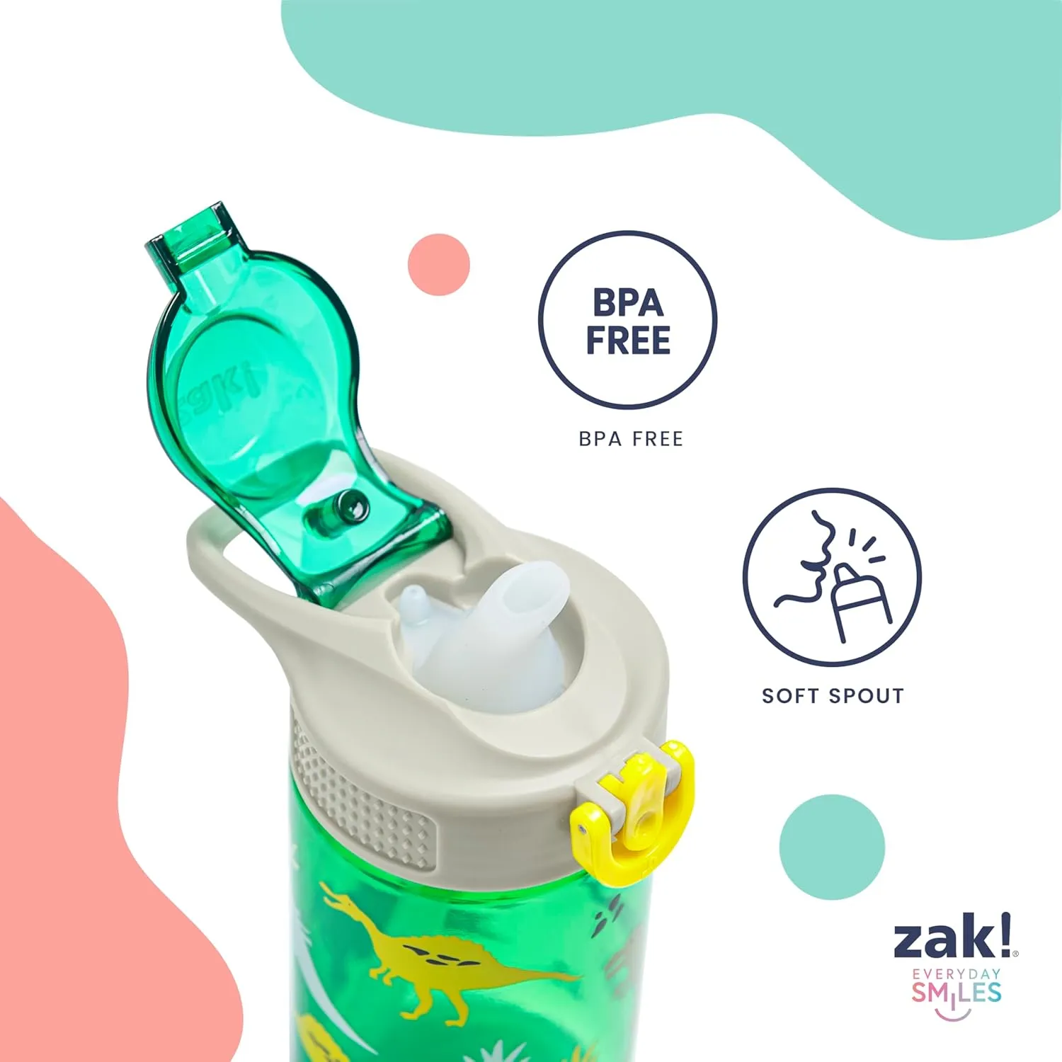Zak Designs Disney Princess Sage Kids Water Bottle For School or Travel, 16oz Durable Plastic With Straw and Leak-Proof Spout Cover, 2-Pack (Ariel, Cinderella, Jasmine, Moana, Rapunzel, Tiana)