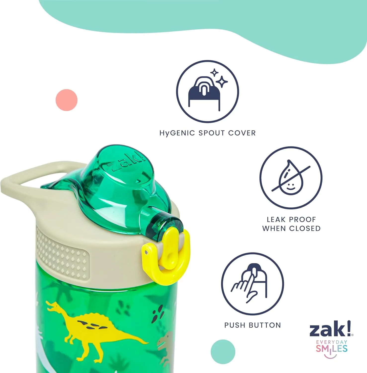 Zak Designs Disney Princess Sage Kids Water Bottle For School or Travel, 16oz Durable Plastic With Straw and Leak-Proof Spout Cover, 2-Pack (Ariel, Cinderella, Jasmine, Moana, Rapunzel, Tiana)