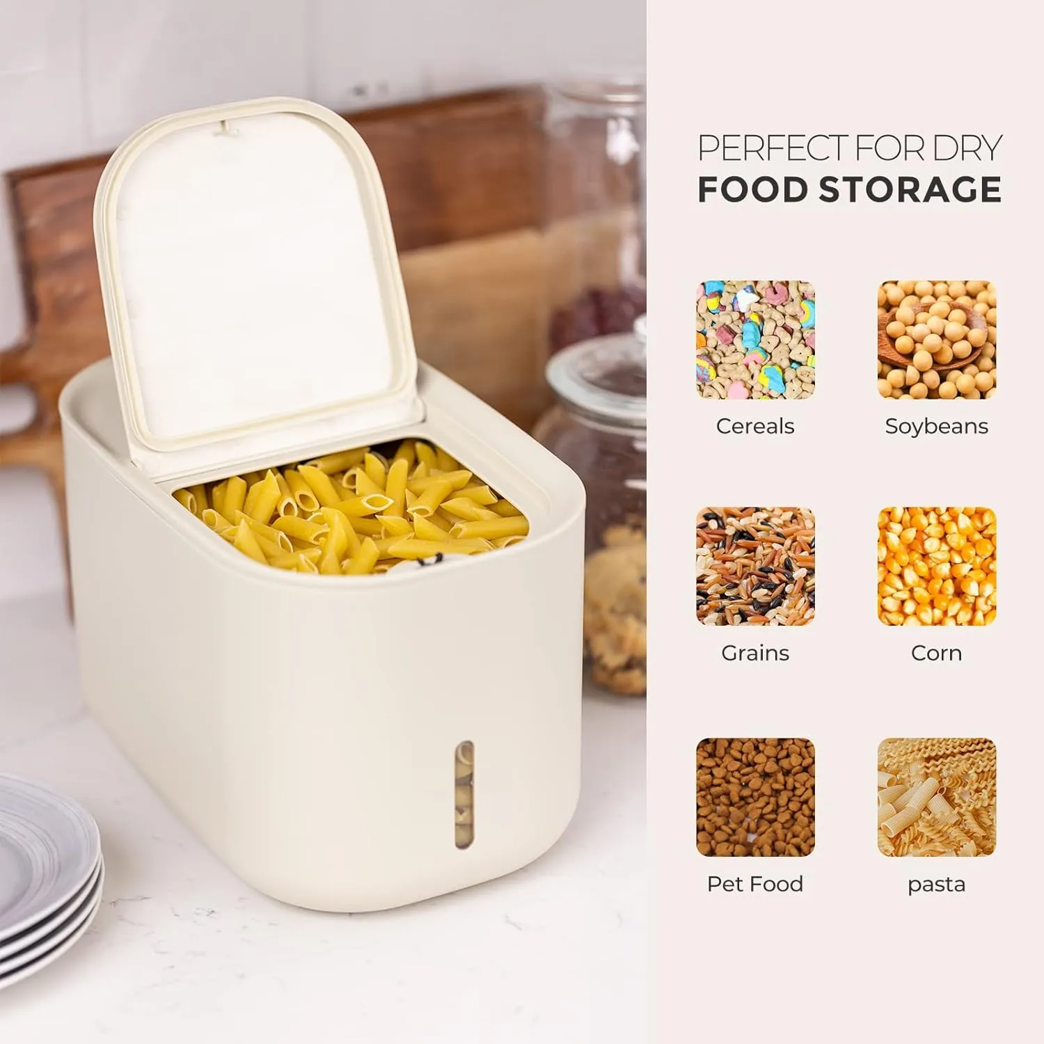 Zuutii Rice Storage Container,Food Container, Dry Food Storage, Pet Food Dispenser, 6.9Qt/11lbs Large Storage Bin with Lid,Silicone Ring & Moisture Proof,for Grain Cereal Soybean Corn,Light Cream